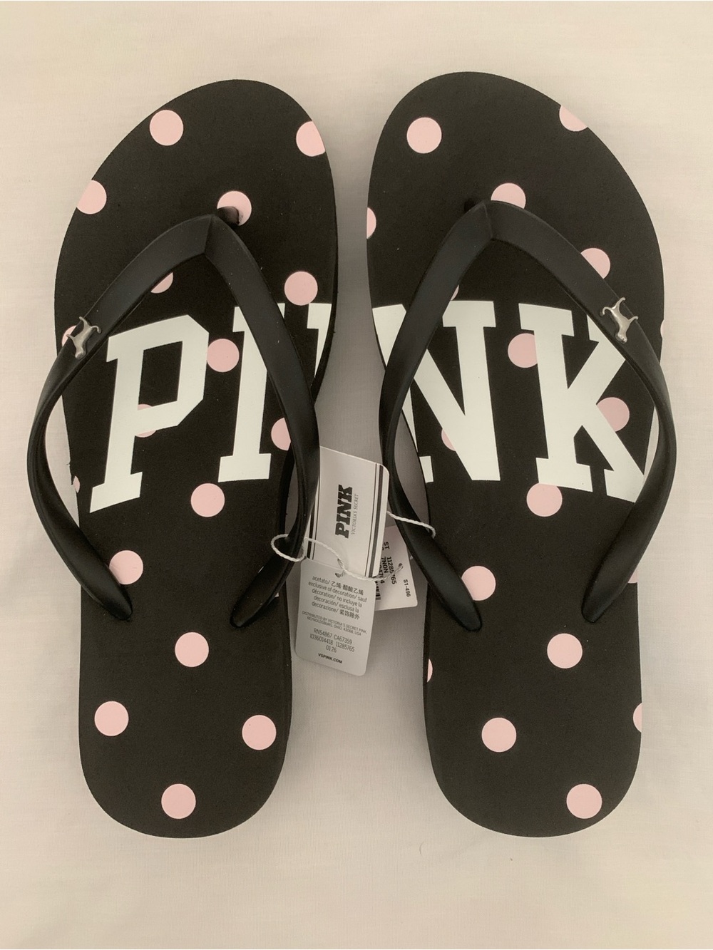 NWT Victoria's Secret PINK Black Pink Dot Platform Flip Flops Size 8